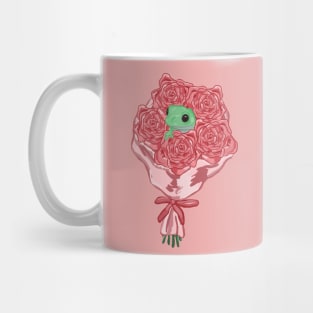 Bouquet with Green Frog and Pink Roses Mug